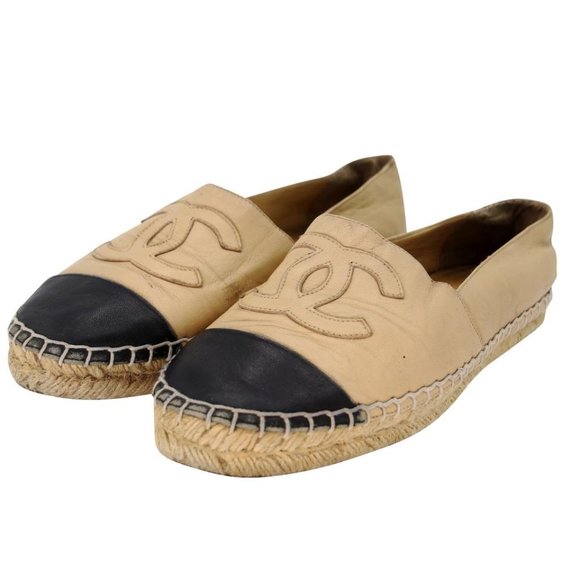 Chanel Embroidered Espadrille 38 Cap Toe Leather Flats CC-S0207P-C028 - Picture 4 of 12
